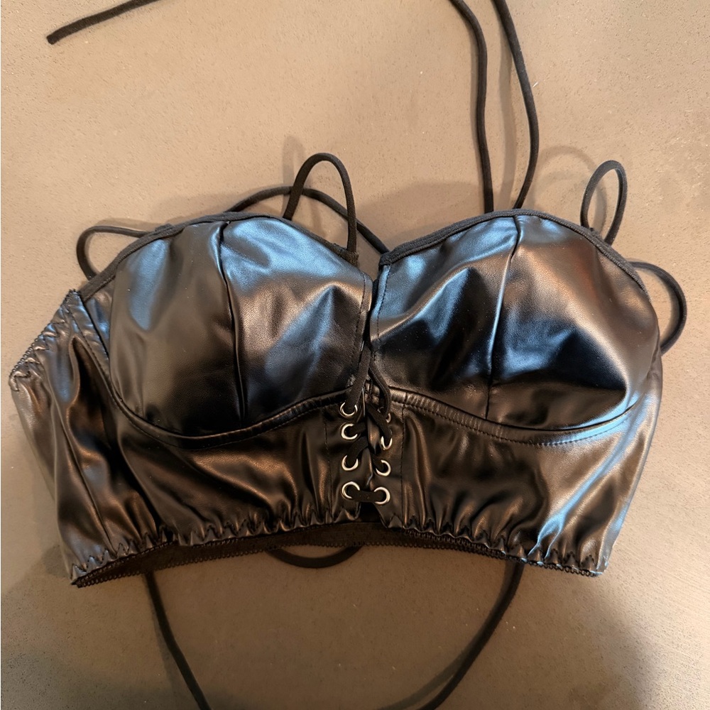 Strappy Faux Leather Lace-Up Bustier Top